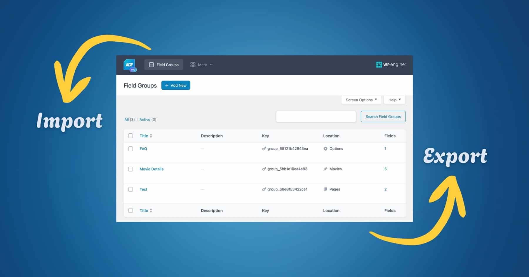 Import/Export ACF Field Group - WP Builder Addons