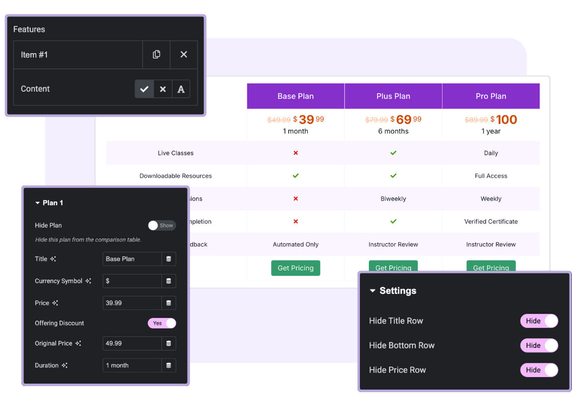 Comparison Table For Elementor - WP Builder Addons