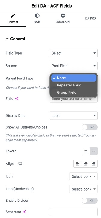 Using ACF Select Field in Dynific Addons for Elementor