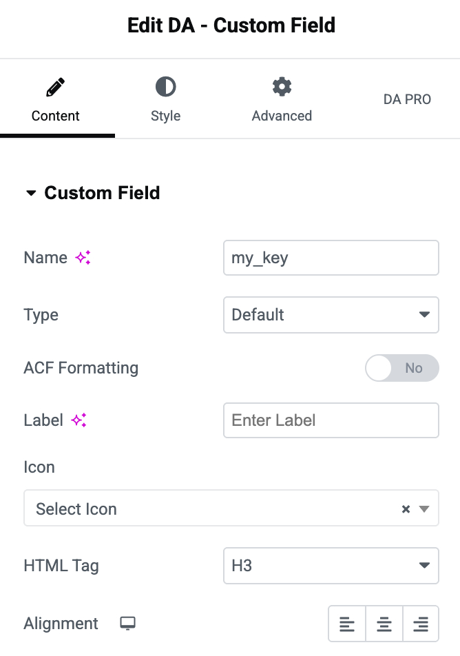 DA - Custom Field - WP Builder Addons
